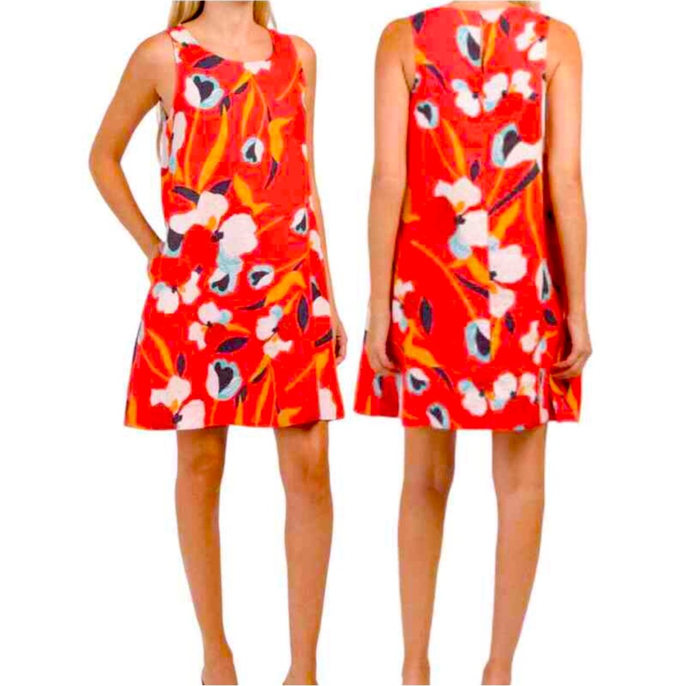 Sigrid Olsen A-Line Flower Print Linen Dress